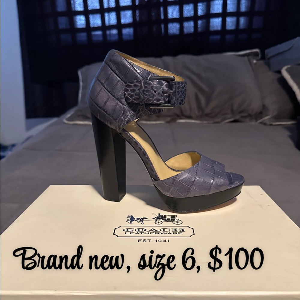 Coach Women's Croc-Embossed Purple Heels